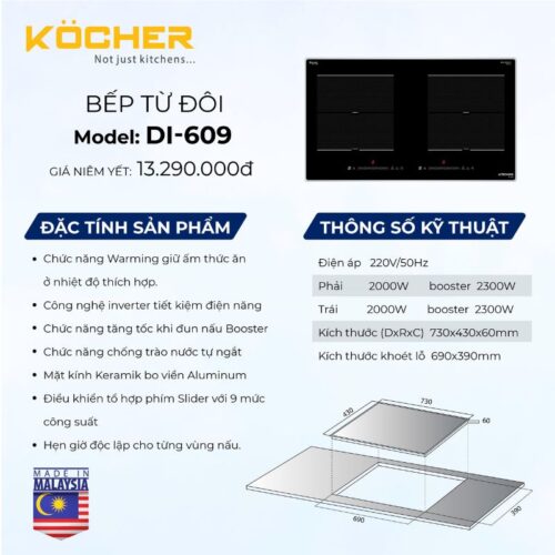 kich thuoc bep tu 2 vung nau kocher di 609