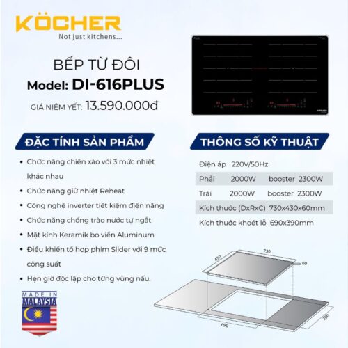 kich thuoc bep tu 2 vung nau kocher di 616plus
