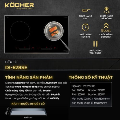 Bếp từ 2 vùng nấu Kocher DI-628SE 7 kich thuoc bep tu 2 vung nau kocher di 628se