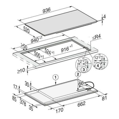 Bếp từ đa điểm Miele 5 vùng nấu KM 7594 FL lắp âm 4 kich thuoc bep tu da diem miele 5 vung nau km 7594 fl lap am