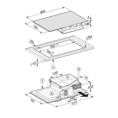 Bếp từ kết hợp hút mùi Miele 4 vùng nấu KMDA 7633 FR lắp âm 4 kich thuoc bep tu ket hop hut mui miele 4 vung nau kmda 7633 fr lap am