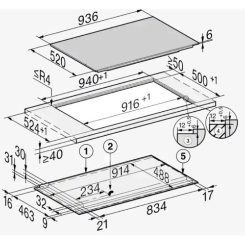 Bếp từ Miele 3 vùng nấu KM 7999 FL lắp âm 4 kich thuoc bep tu miele 3 vung nau km 7999 fl lap am