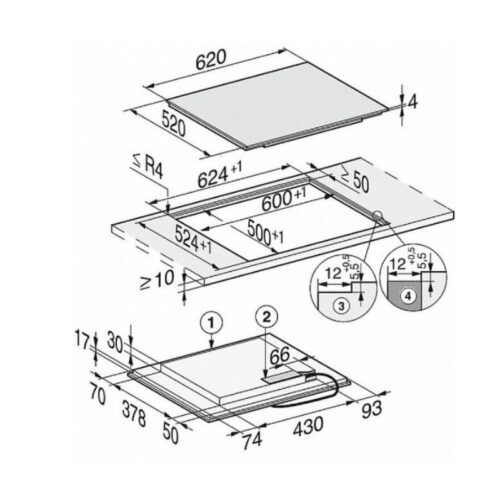 Bếp từ Miele 4 vùng nấu KM 7465 FL lắp âm 4 kich thuoc bep tu miele 4 vung nau km 7465 fl lap am