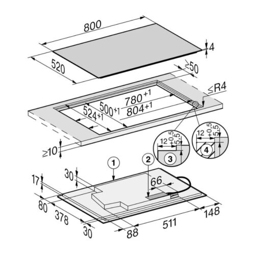 Bếp từ Miele 4 vùng nấu KM 7879 FL lắp âm 4 kich thuoc bep tu miele 4 vung nau km 7879 fl lap am
