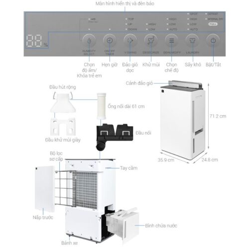 kich thuoc may hut am sharp dw t30hv w