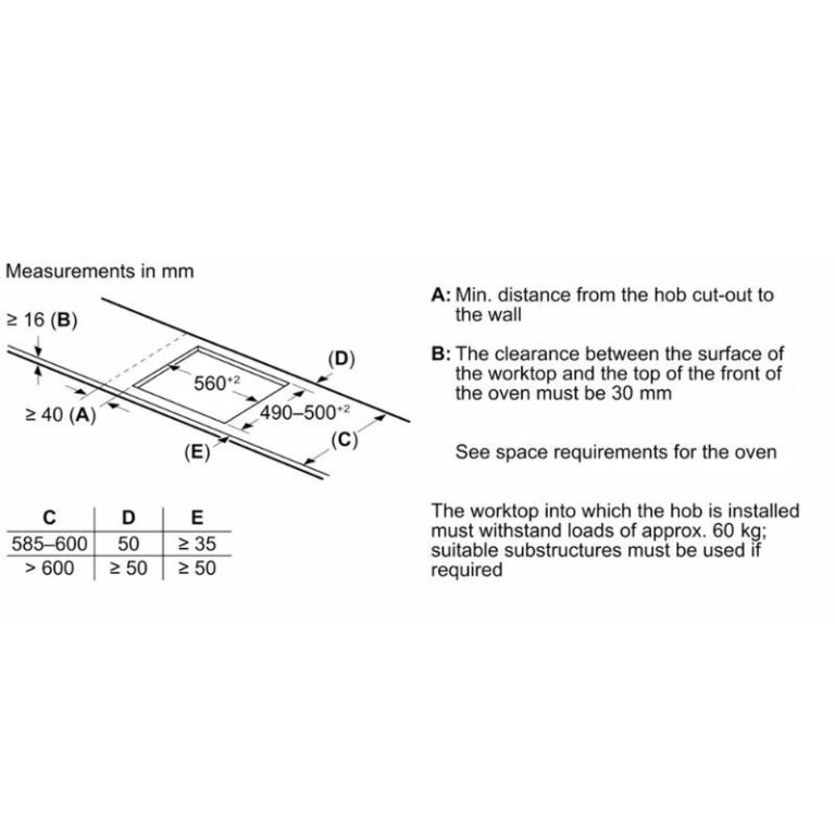 Kích thước bếp từ Bosch PVQ61RHB1E Kích thước bếp từ Bosch PVQ61RHB1E