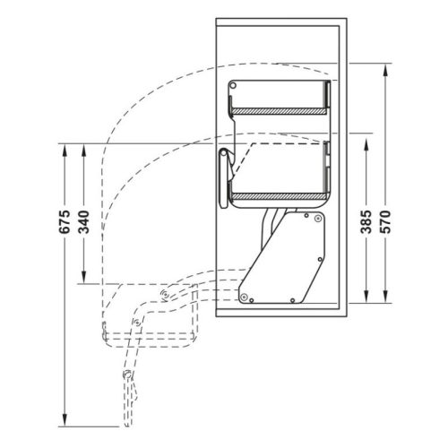 Kích thước kệ nâng hạ Hafele 504.68.373 Imove R600mm
